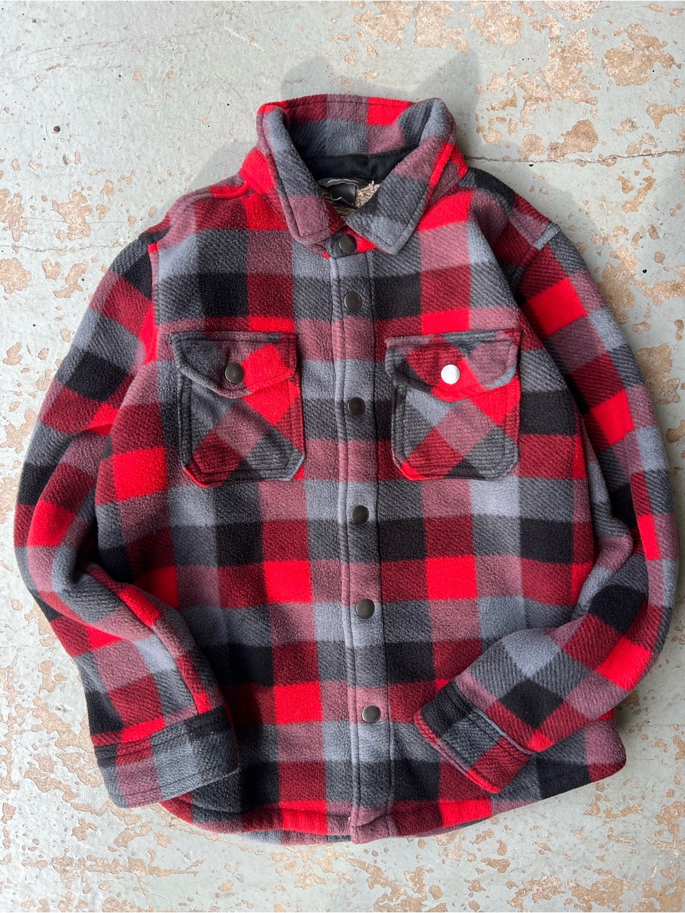 Eddie Bauer Red & Gray Plaid Fleece Jacket